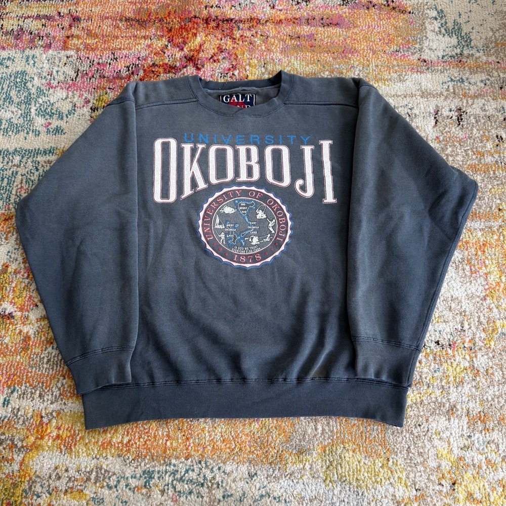 Vintage University of Okoboji Sweatshirt Mens Large Faded Black Galt Sand